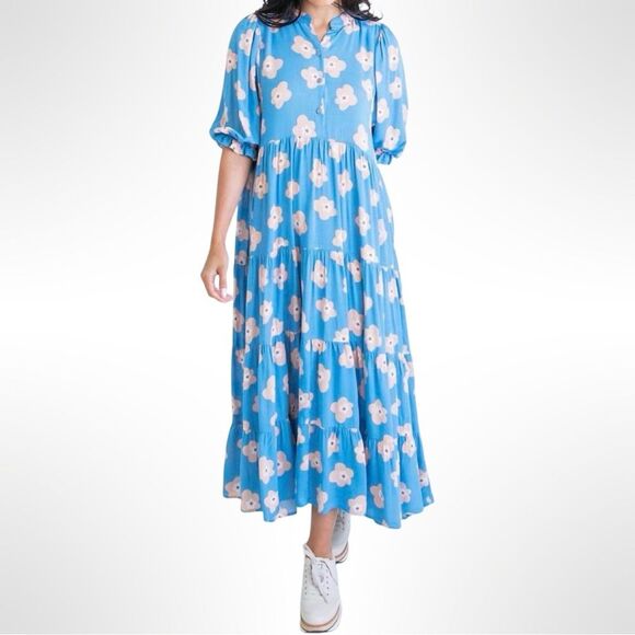 Karlie Tiered Floral Midi Dress in Blue | Small - Picture 2 of 10